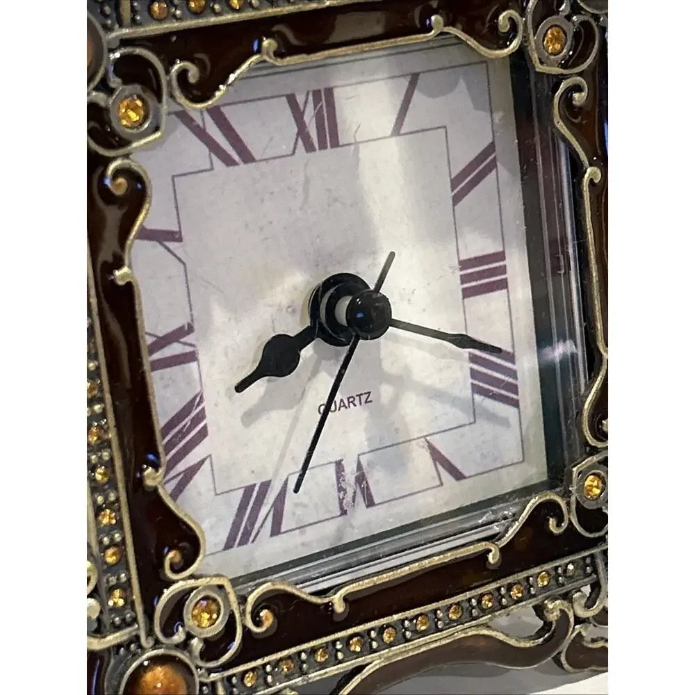 Quartz Table Clock Shontek Enamel Rhinestone Works READ